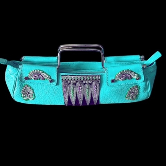Custom Teal Monsoon Bagette Leather Bag - Picture 1 of 7